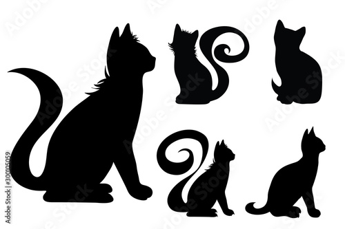 Collection vectors of kat on white background. Symbol of animal, pet, kitty, logo, sign.