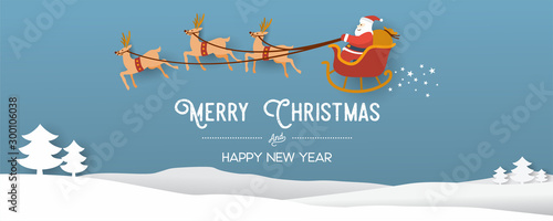 Flat design, Illustration of Santa Claus with sleigh in snowfall, Vector