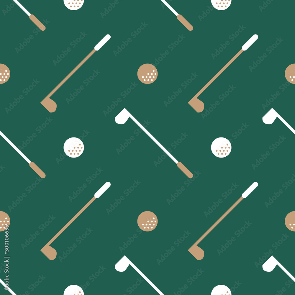 Sport theme seamless pattern, ornament of golf club and golf ball