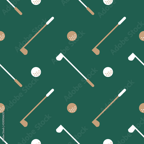 Sport theme seamless pattern, ornament of golf club and golf ball