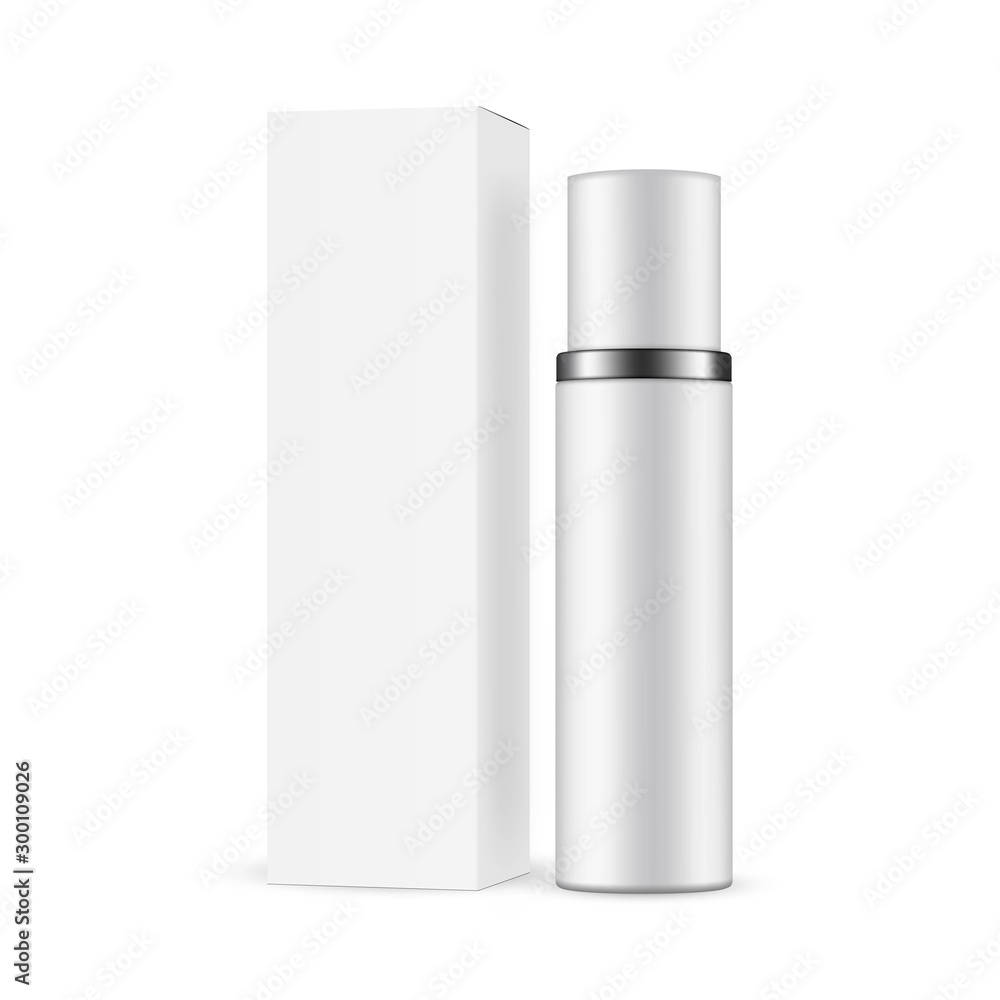 Cosmetic bottle with packaging box isolated on white background. Vector illustration Cosmetic bottle with packaging box isolated on white background. Vector illustration
