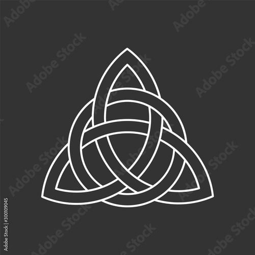 Celtic trinity knot. Linear triquetra symbol interlaced with circle. Ancient ornament symbolizing eternity. Infinite loop sign interlocking with circle. Interconnected loops make trefoil. Vector. 