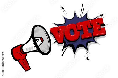 Megaphone vote 2020 USA comic text speech bubble pop art