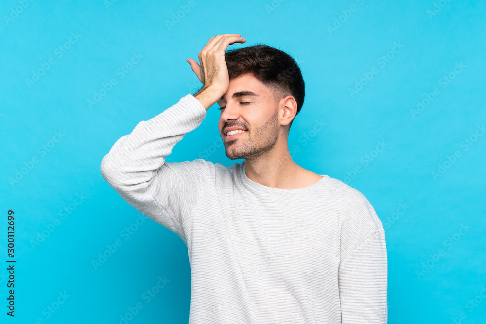 Young man over isolated blue background has realized something and intending the solution Young man over isolated blue background has realized something and intending the solution