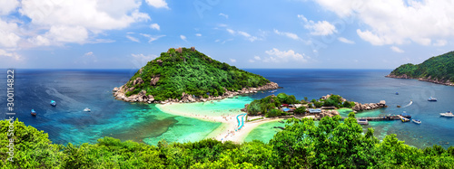Panoramic view from the top of the mountain of Koh Tao island in Thailand