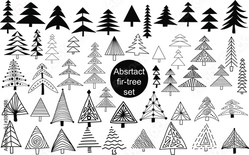 Set of abstract  asymmetric fir trees in Scandinavian style. Isolated elements on white background.   The nordic style for design poster  wrapping  postcards  patterns. 