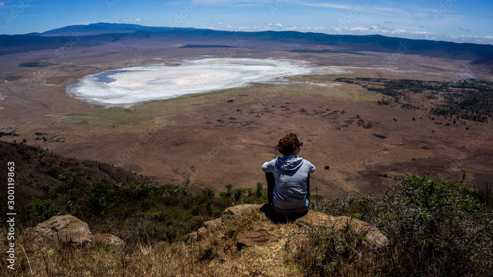 Women sitting at the edge of ngorongoro crater tanzania