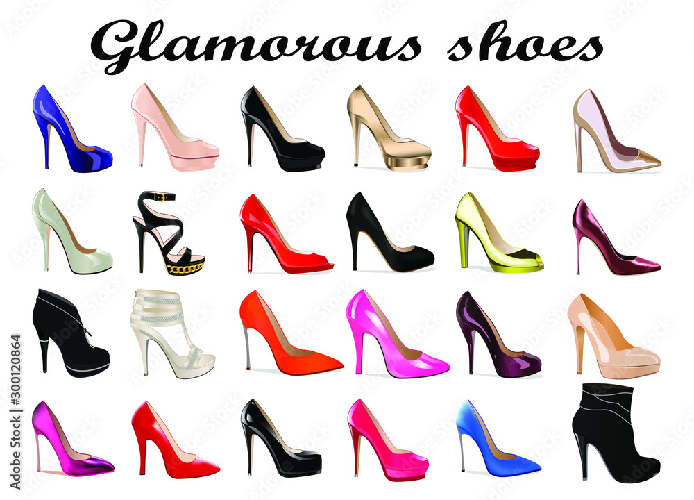 Illustration set of glamorous high heel shoes Stock-vektor Adobe Stock