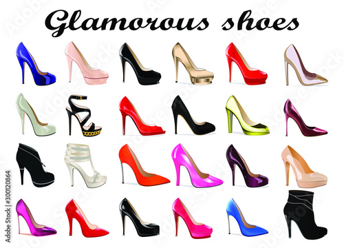 Illustration set of female glamorous high heel shoes