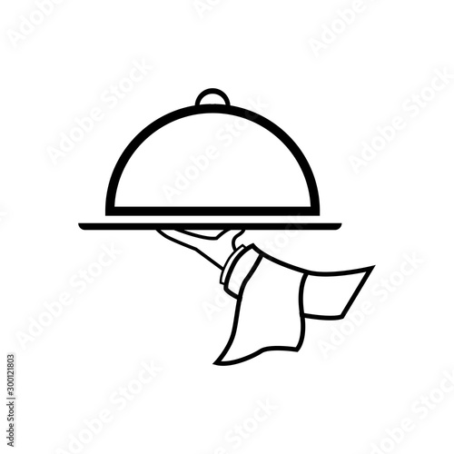 Restaurant cloche in hand the waiter icon flat 