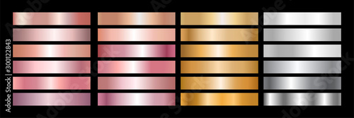 Metal Gradient Collection of Rose Gold, Golden and Silver Swatches