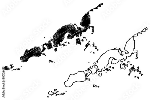 Aleutians East Borough, Alaska (Boroughs and census areas in Alaska, United States of America,USA, U.S., US) map vector illustration, scribble sketch Aleutian, Shumagin, Pavlof, Sanak Islands map