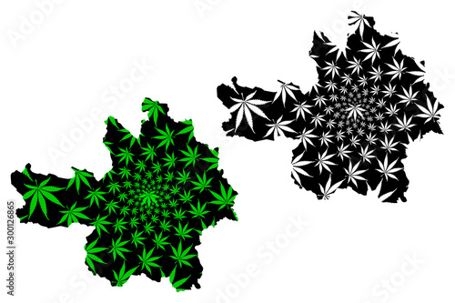 Yen Bai Province (Socialist Republic of Vietnam, Subdivisions of Vietnam) map is designed cannabis leaf green and black, Tinh Yen Bai map made of marijuana (marihuana,THC) foliage....