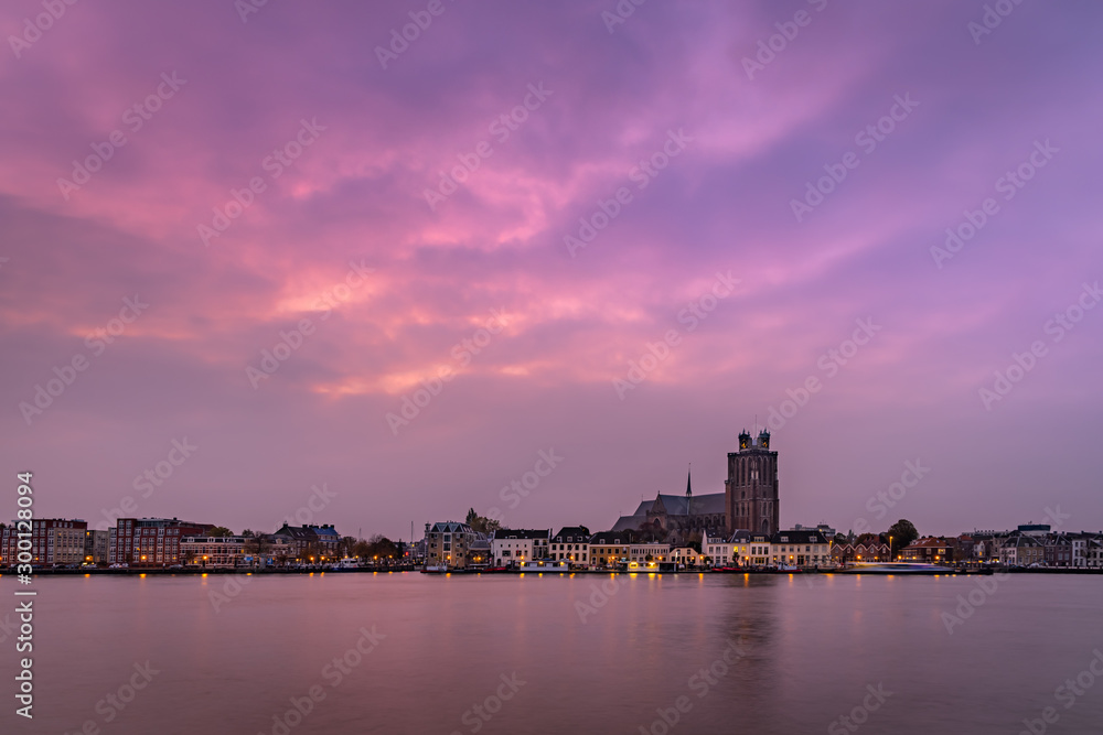 Sunrise with a view of the city of Dordrecht