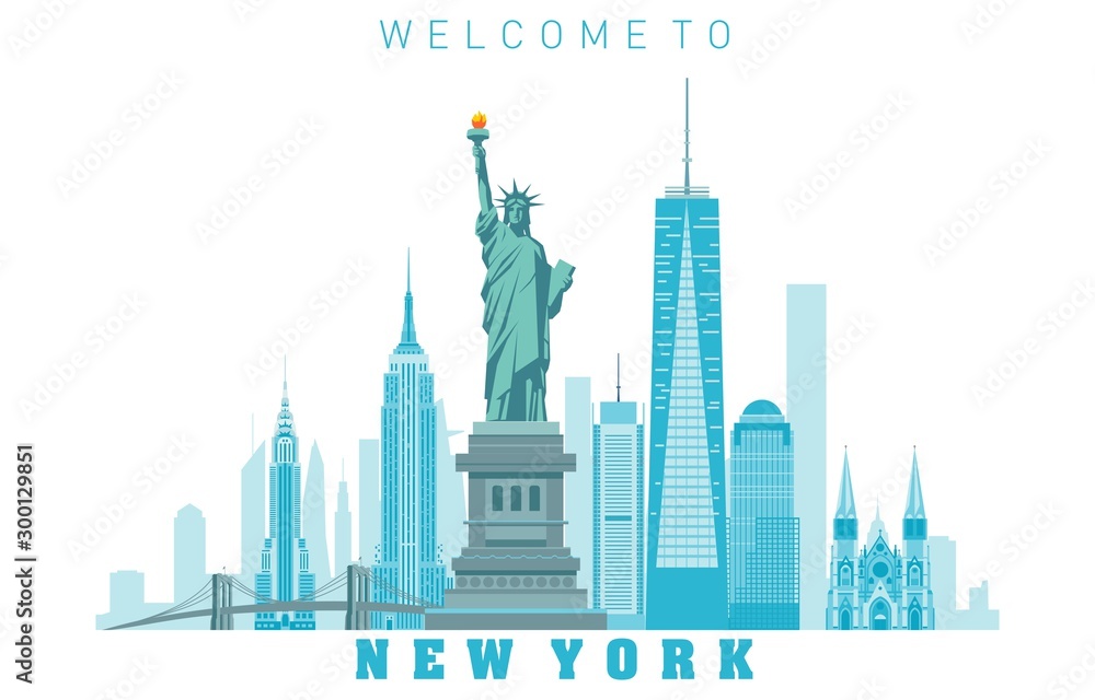 New York City skyline in white background. Vector illustration