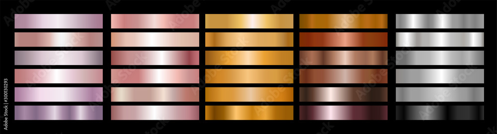 Dominerende eksekverbar forsikring Metal Gradient Collection of Rose Gold, Golden, Bronze and Silver Swatches  Stock Vector | Adobe Stock