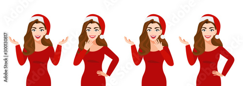 Surprised christmas beautiful woman in santa hat on white background vector