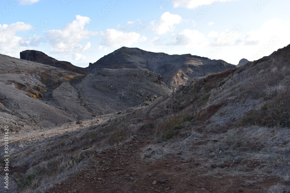 Hiking trail to Sao Lourenco with mountains in background in Madeira, Portugal