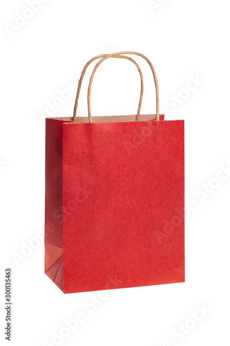 Red paper bags on white background photo