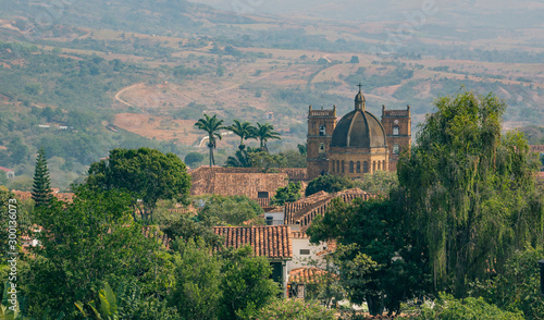 View over the roofs of Barichara with the Cathedral