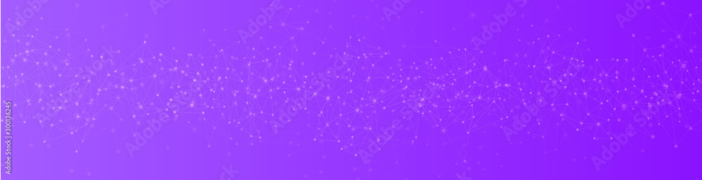 Purple global communications banner with abstract network.