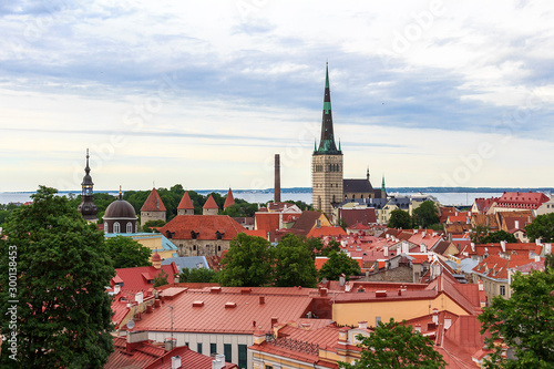 Historic Centre (Old Town) of Tallinn. Amazing aerial of old town Tallinn, Estonia at sunset. view on red old town with main central square in Tallin, Estonia. Vanalinn Kesklinn, Midtown photo