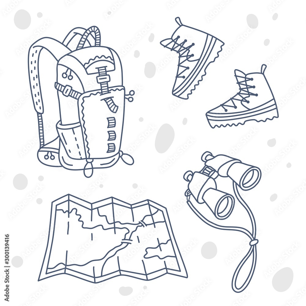 Vector illustration of hiking or touristic equipment. Backpack ...