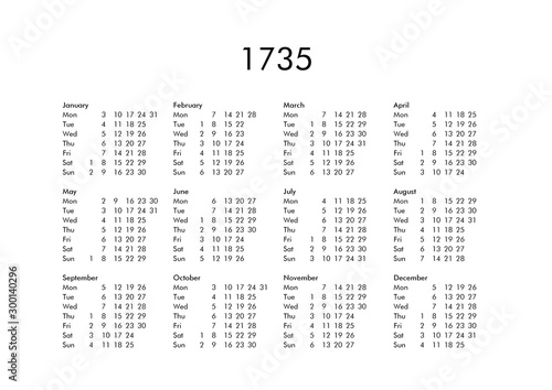 Calendar of year 1735