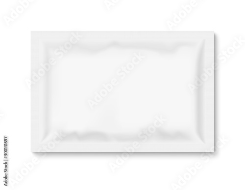 Horizontal blank plastic package for face mask. Realistic vector template isolated on white background with shadow. 