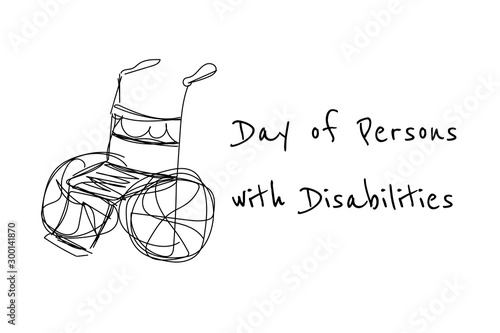 International Day of Persons with Disabilities - December 3. Single continuous line drawing. Conceptual template for banner, background, card, poster with handwriting text inscription. Vector. .