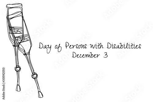 International Day of Persons with Disabilities - December 3. Single continuous line drawing. Conceptual template for banner, background, card, poster with handwriting text inscription. Vector. .