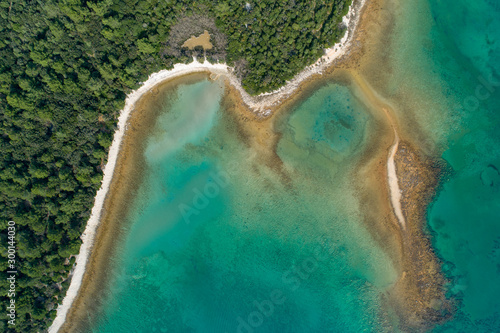 Aerial view of freshwater lakes close to Osor on Cres Island, Croatia. 