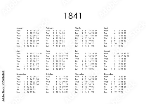Calendar of year 1841