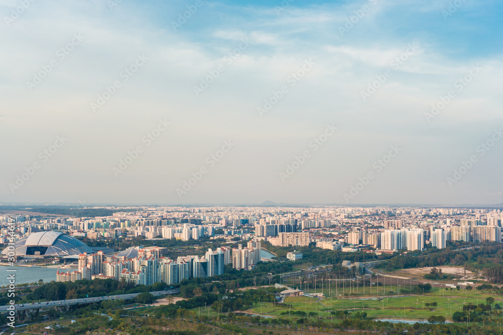 Landscape from bird view of Singapore skyline with city
