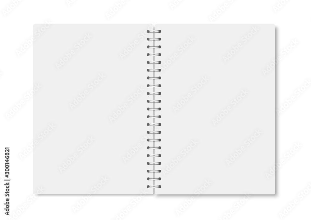 White realistic a5 notebook opened with shadows