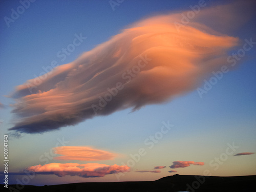 Lenticular clouds over Cardrona Swow Farm, South Island, Otago, New Zealand