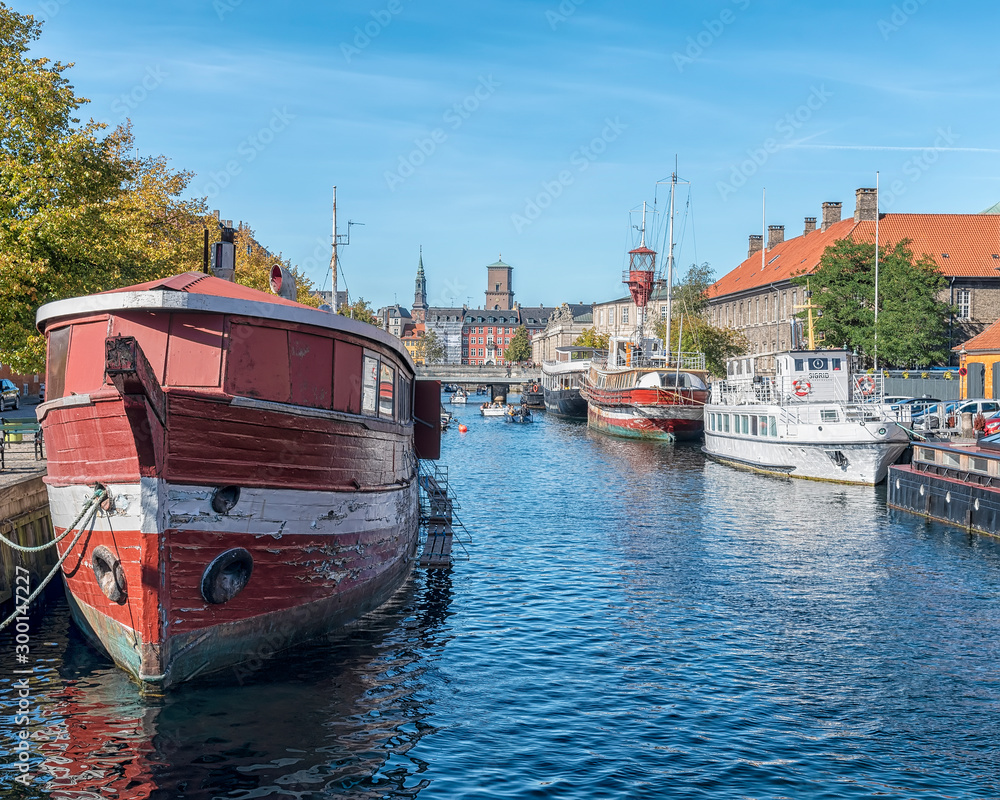 Copenhagen Canal Scene with Red Barge