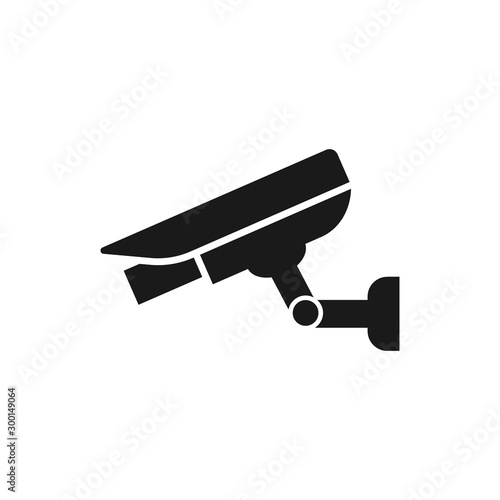 Cctv camera black isolated vector icon. Surveillance, video monitoring camera simple glyph symbol.
