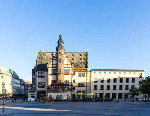 Town Hall and Market Square with fountain in Schweinfurt. Bavaria. Germany