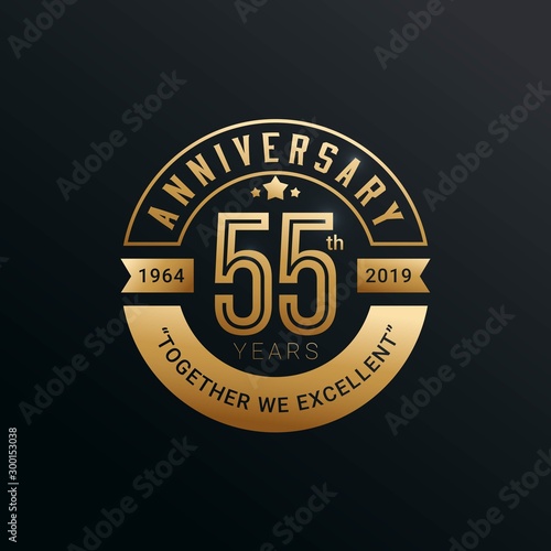 Anniversary golden badge 55 Years with gold style Vector Illustration