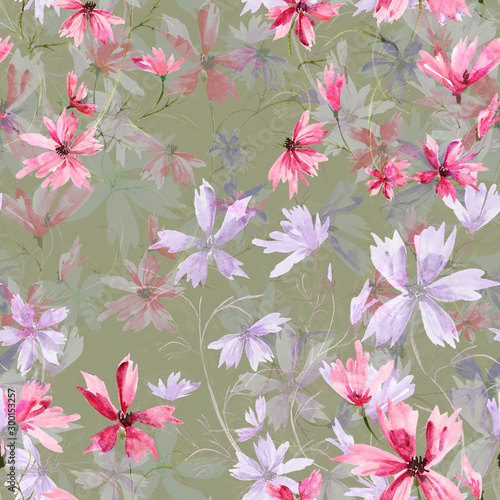 Wallpaper Mural Watercolor seamless pattern. Illustration. Flowers Torontodigital.ca