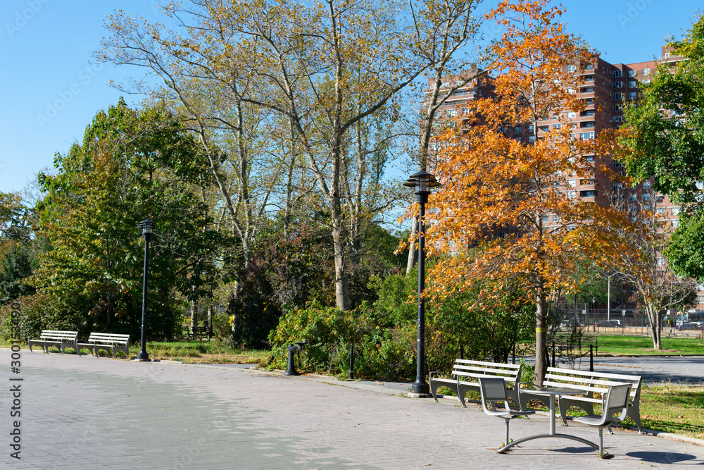 Park on the Lower East Side in New York City along the East River during Autumn