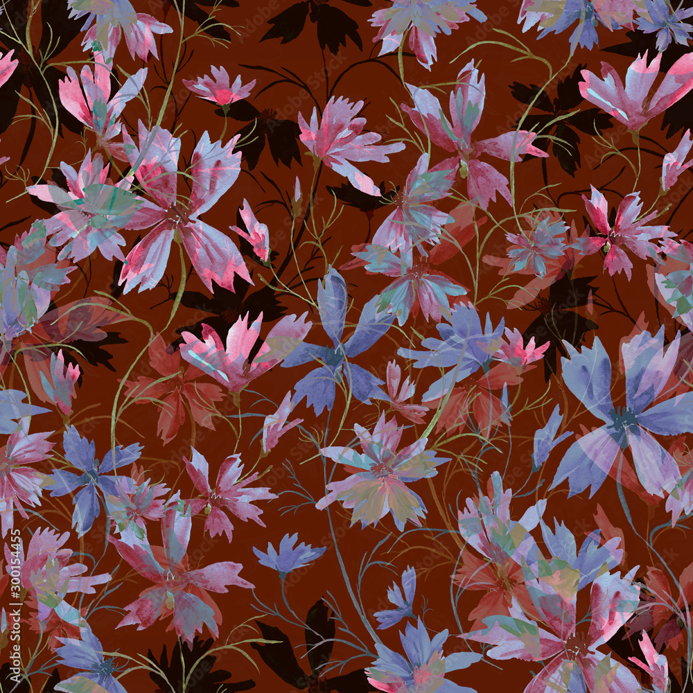 Fototapeta premium Watercolor seamless pattern. Illustration. Flowers