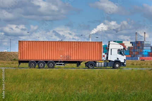 Cargo truck arriving at a container freight terminal