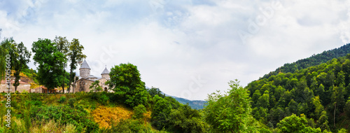 Panorama of nature and the monastery of Haghartsin. Armenia, Dilijan.