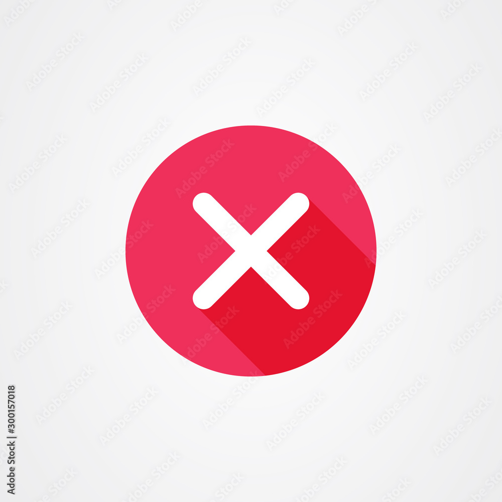 Fototapeta premium Cancel icon in red with long shadow effect, close symbol.