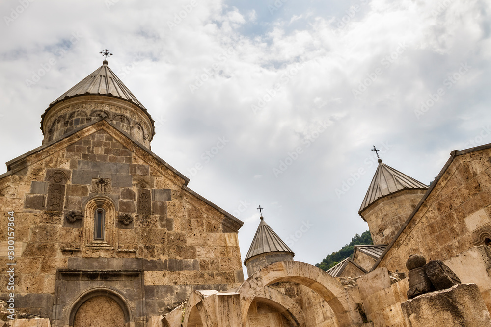 Domes of an ancient church in the mountains, Haghartsin. Armenia, Dilijan.