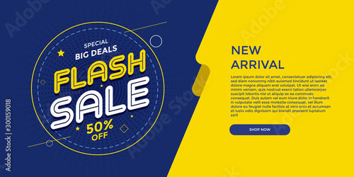 Flash Sale Blue Yellow Banner Vector Discount Template Promotion