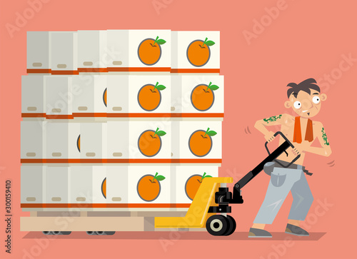 Vector illustration of fruit market porter in Hong Kong