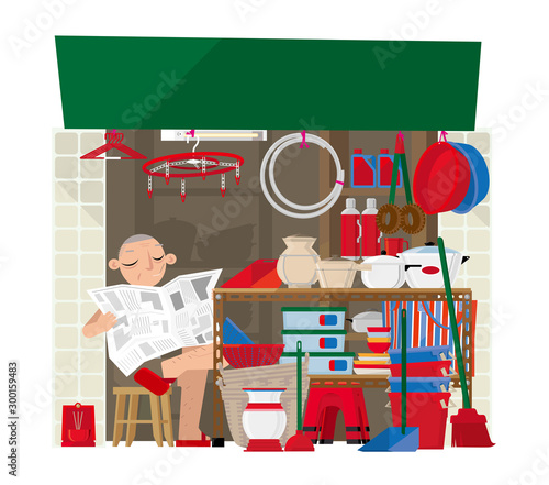 Vector illustration of a small household goods store in Hong Kong